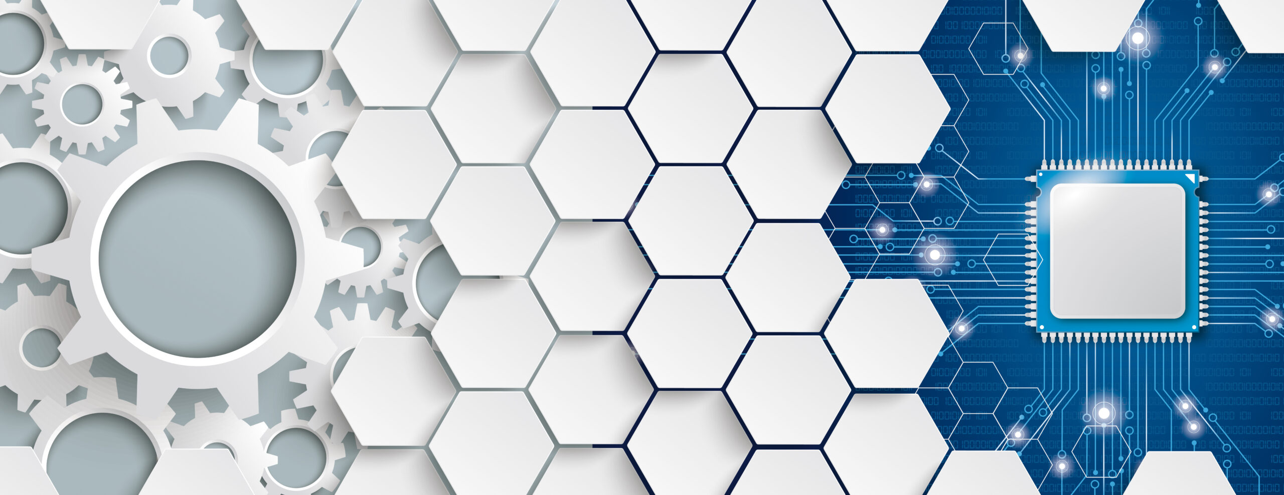 Hexagon,Structure,With,Gears,And,Microchip,On,The,Gray,And